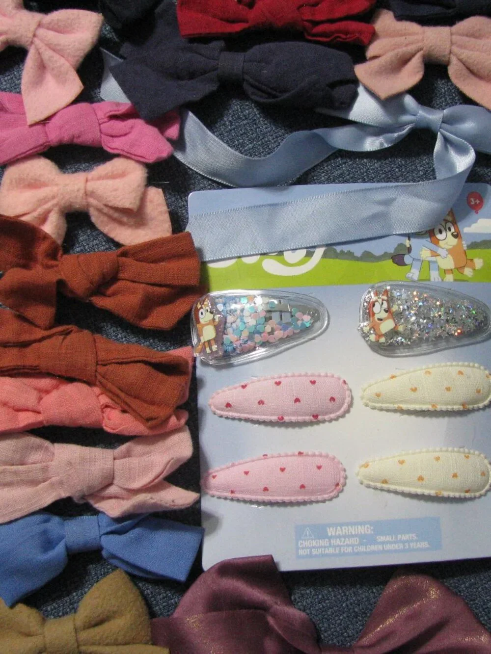 Huge Lot/Bundle 95 barrettes, hair ties, bows homemade and storebought